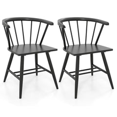 Set of 2 Windsor Captain Chairs with Curved Spindle Back and Arms, Black