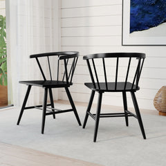 Set of 2 Windsor Captain Chairs with Curved Spindle Back and Arms, Black