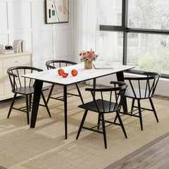 Set of 2 Windsor Captain Chairs with Curved Spindle Back and Arms, Black