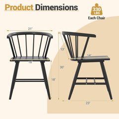 Set of 2 Windsor Captain Chairs with Curved Spindle Back and Arms, Black