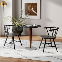 Set of 2 Windsor Captain Chairs with Curved Spindle Back and Arms, Black
