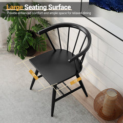 Set of 2 Windsor Captain Chairs with Curved Spindle Back and Arms, Black