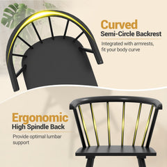 Set of 2 Windsor Captain Chairs with Curved Spindle Back and Arms, Black