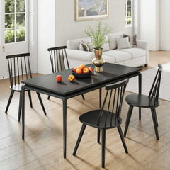 Set of 4 Windsor Dining Chairs with Seven Spindle Harp Back, Black