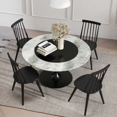 Set of 4 Windsor Dining Chairs with Seven Spindle Harp Back, Black