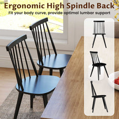Set of 4 Windsor Dining Chairs with Seven Spindle Harp Back, Black