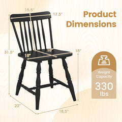 Set of 2 Windsor Dining Chairs with Curved Spindle Back and Turned Legs, Black