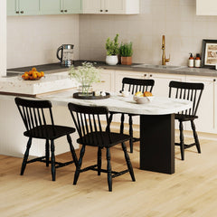 Set of 2 Windsor Dining Chairs with Curved Spindle Back and Turned Legs, Black