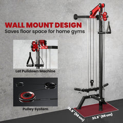 Wall Mount Cable Station, 16 Positions Adjustable Pulley Machine, Cable Crossover Machine with Handle Bar