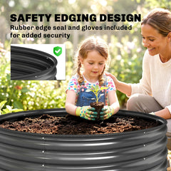 Galvanized Raised Flower Bed, 3 x 3 x 1.5 ft Outdoor Metal Raised Bed with Safety Edging and Gloves, Dark Grey