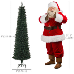 6FT Artificial Christmas Tree Xmas Pencil Tree Holiday Home Indoor Decoration with Foldable Black Stand for Party, Green