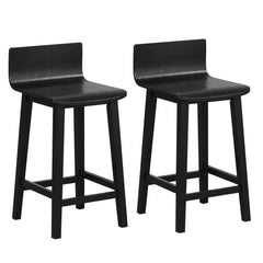 Set of 2 Solid Wood Counter Stools with Low Curved Backs in Black