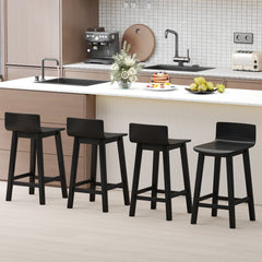 Set of 2 Solid Wood Counter Stools with Low Curved Backs in Black