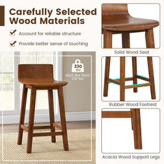 Set of 2 Solid Wood Counter Stools with Low Curved Backs in Walnut