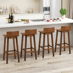 Set of 2 Solid Wood Bar Stools with Low Back and Acacia Legs, Walnut, 29 Inch Seat Height