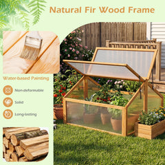 Wood Cold Frame Greenhouse Raised Flower Planter Protection with Transparent Openable Roof-Orange