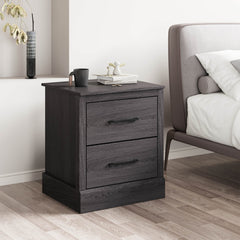 Compact Floor Nightstand with 2 Storage Drawers, Dark Grey