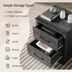Compact Floor Nightstand with 2 Storage Drawers, Dark Grey