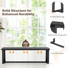Wood Dining Bench with Metal Frame and Adjustable Footpads-Black
