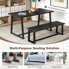 Wood Dining Bench with Metal Frame and Adjustable Footpads-Black