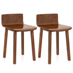 Set of 2 Low Back Dining Chairs with Curved Seat, Brown Acacia Wood