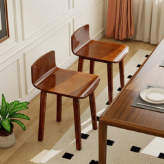 Set of 2 Low Back Dining Chairs with Curved Seat, Brown Acacia Wood