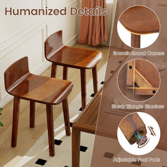 Set of 2 Low Back Dining Chairs with Curved Seat, Brown Acacia Wood
