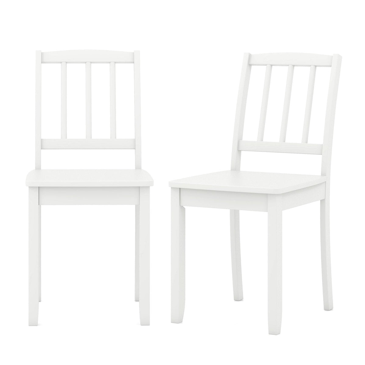 Set of 2 Slatted Back Dining Chairs with Wood Seat, White Rubber Wood