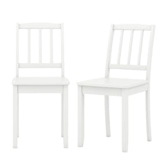 Set of 2 Slatted Back Dining Chairs with Wood Seat, White Rubber Wood