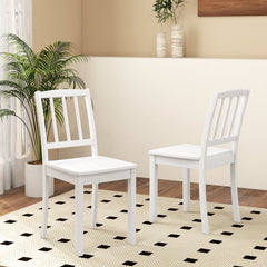Set of 2 Slatted Back Dining Chairs with Wood Seat, White Rubber Wood
