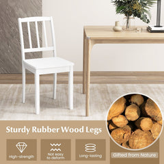 Set of 2 Slatted Back Dining Chairs with Wood Seat, White Rubber Wood