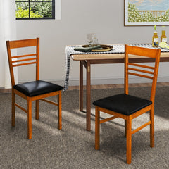 Set of 4 Ladder Back Dining Chairs with PU Leather Seat, Walnut Rubber Wood