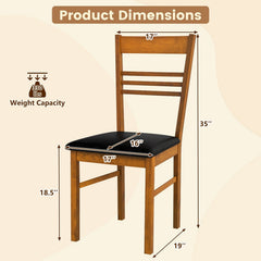Set of 4 Ladder Back Dining Chairs with PU Leather Seat, Walnut Rubber Wood