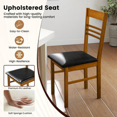 Set of 4 Ladder Back Dining Chairs with PU Leather Seat, Walnut Rubber Wood