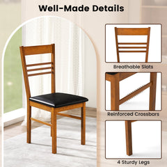Set of 4 Ladder Back Dining Chairs with PU Leather Seat, Walnut Rubber Wood