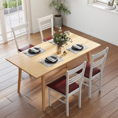 Set of 4 Ladder Back Dining Chairs with PU Leather Seat, White Rubber Wood