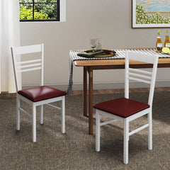 Set of 4 Ladder Back Dining Chairs with PU Leather Seat, White Rubber Wood