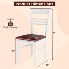 Set of 4 Ladder Back Dining Chairs with PU Leather Seat, White Rubber Wood