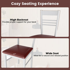 Set of 4 Ladder Back Dining Chairs with PU Leather Seat, White Rubber Wood