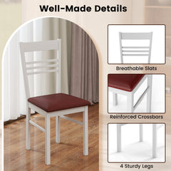 Set of 4 Ladder Back Dining Chairs with PU Leather Seat, White Rubber Wood
