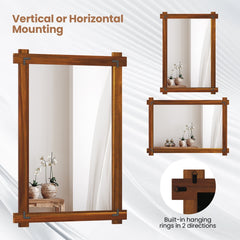 Wood Framed Mirror with Acacia Wood Frame and Vintage Rivet Design Brown-L