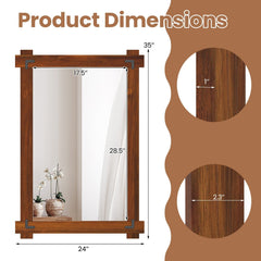 Wood Framed Mirror with Acacia Wood Frame and Vintage Rivet Design Brown-M