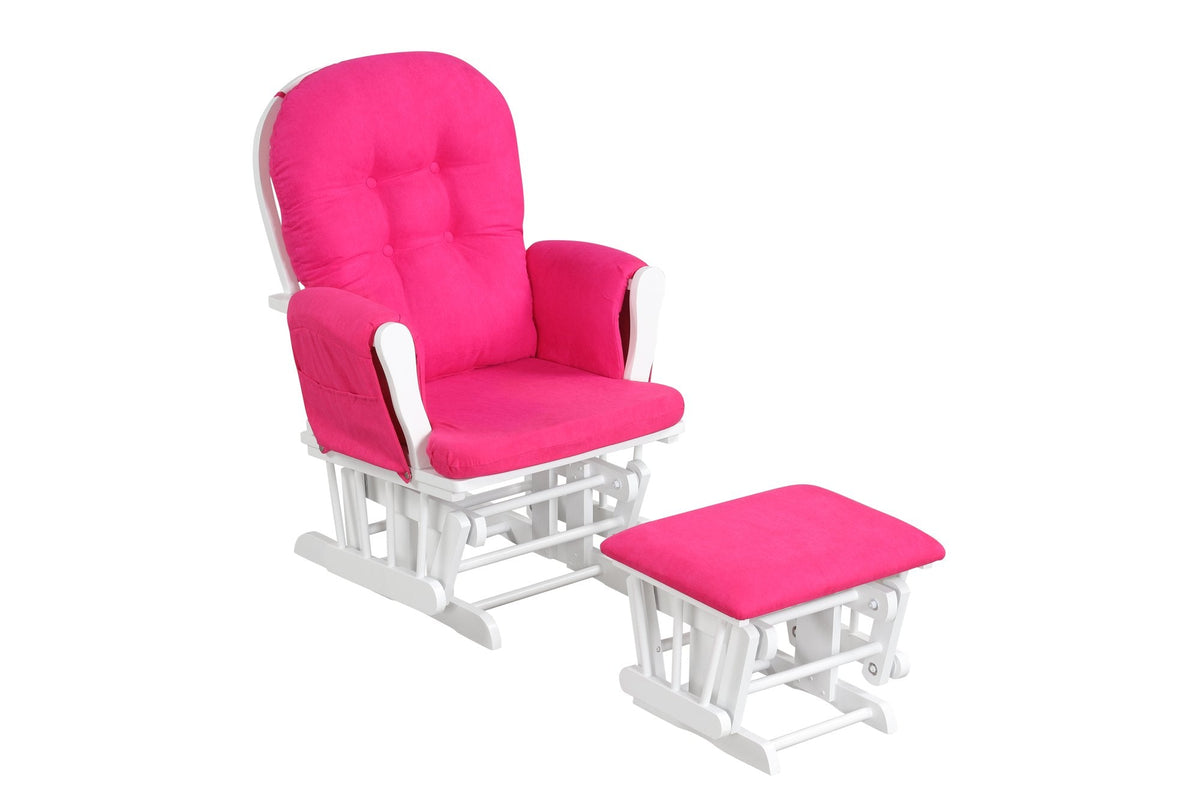 Wood Glider and Ottoman Set with Padded Armrests and Detachable Cushion-Heart Pink