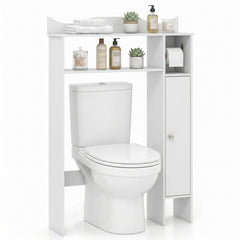 Wood Over the Toilet Bathroom Space Saver with Paper Holder and Shelf-White