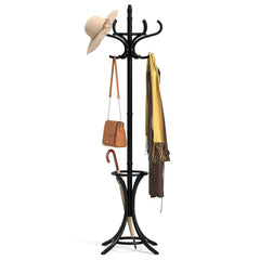 Wood Standing Hat Coat Rack with Umbrella Stand-Black