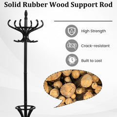 Wood Standing Hat Coat Rack with Umbrella Stand-Black