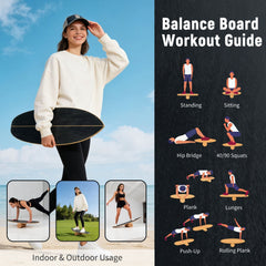 Wooden Balancing Board with Cork Roller and Storage Rack to Exercise-Black