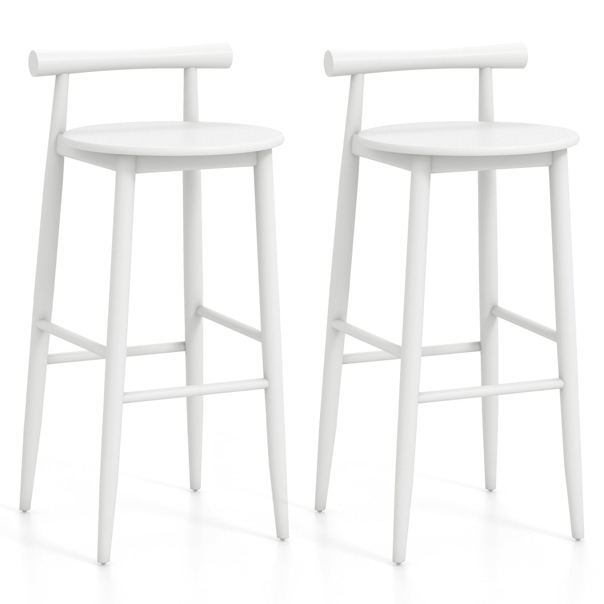 Set of 2 White Acacia Bar Stools with Rounded Seats, 30 Inch Seat Height
