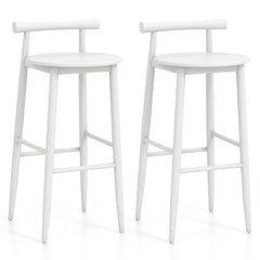 Set of 2 White Acacia Bar Stools with Rounded Seats, 30 Inch Seat Height