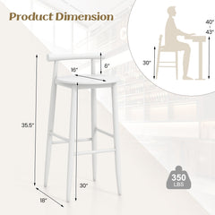 Set of 2 White Acacia Bar Stools with Rounded Seats, 30 Inch Seat Height